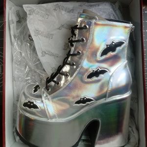 Demonia Camel-201 Silver Hologram Platform Boots